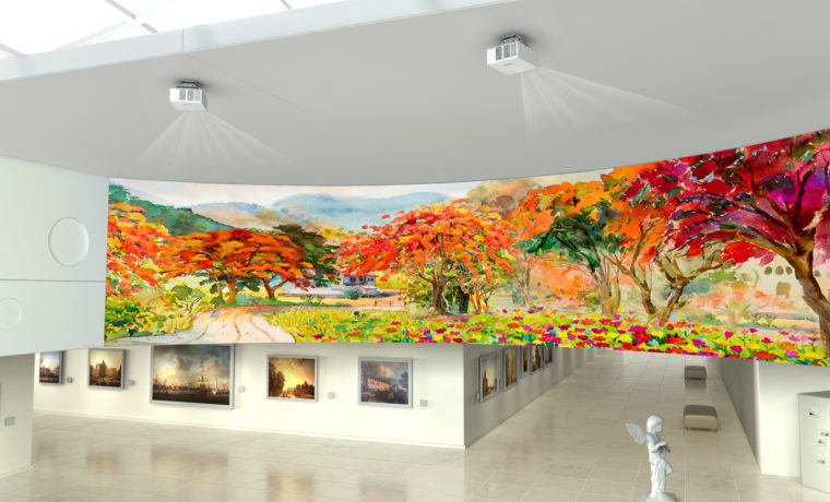 Epson Advertorial Museum Art Installation Edge blending multiple projectors to produce a single scene, with matched colors and brightness is widely used in museums. (This and some other professional images provided by Epson are illustrations or CG.)