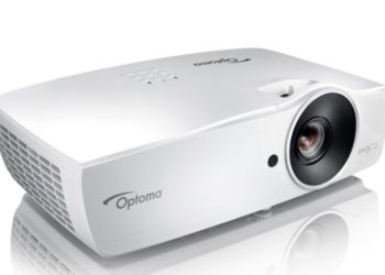 Front view of the Optoma W460 WXGA projector with its lens and white chassis