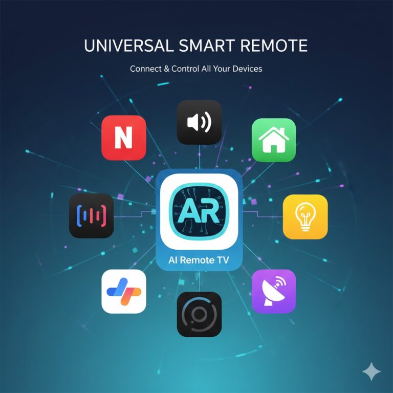 多品牌智能遥控器应用图标合集，展示 AI 遥控电视与智能设备的兼容性。